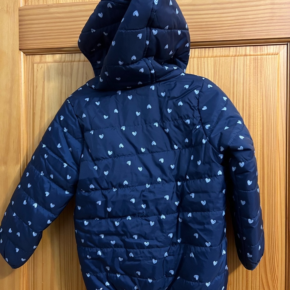Navy Heart Patterned Puffer Jacket